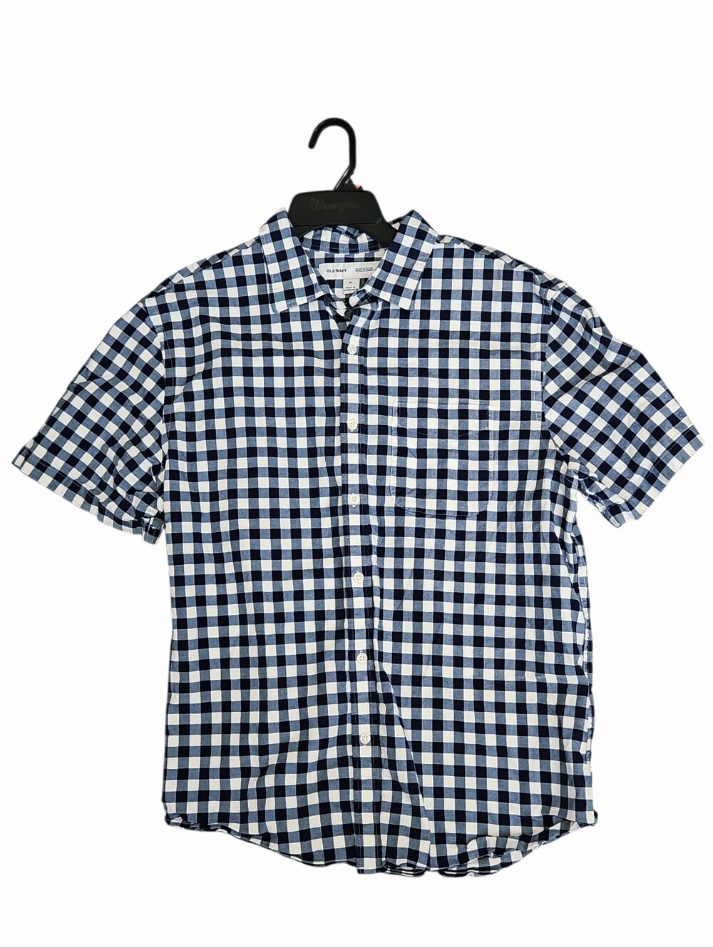 Men's Short Sleeve Blue and White Check Shirt Size Xlarge